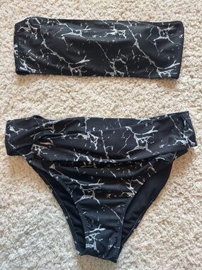 SHEIN Black Marble-Print Women's Plus Size Bikini